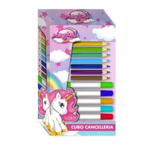 Cubo de Papelería Infantil Unicornio – Set de Lápices de Colores y Rotuladores